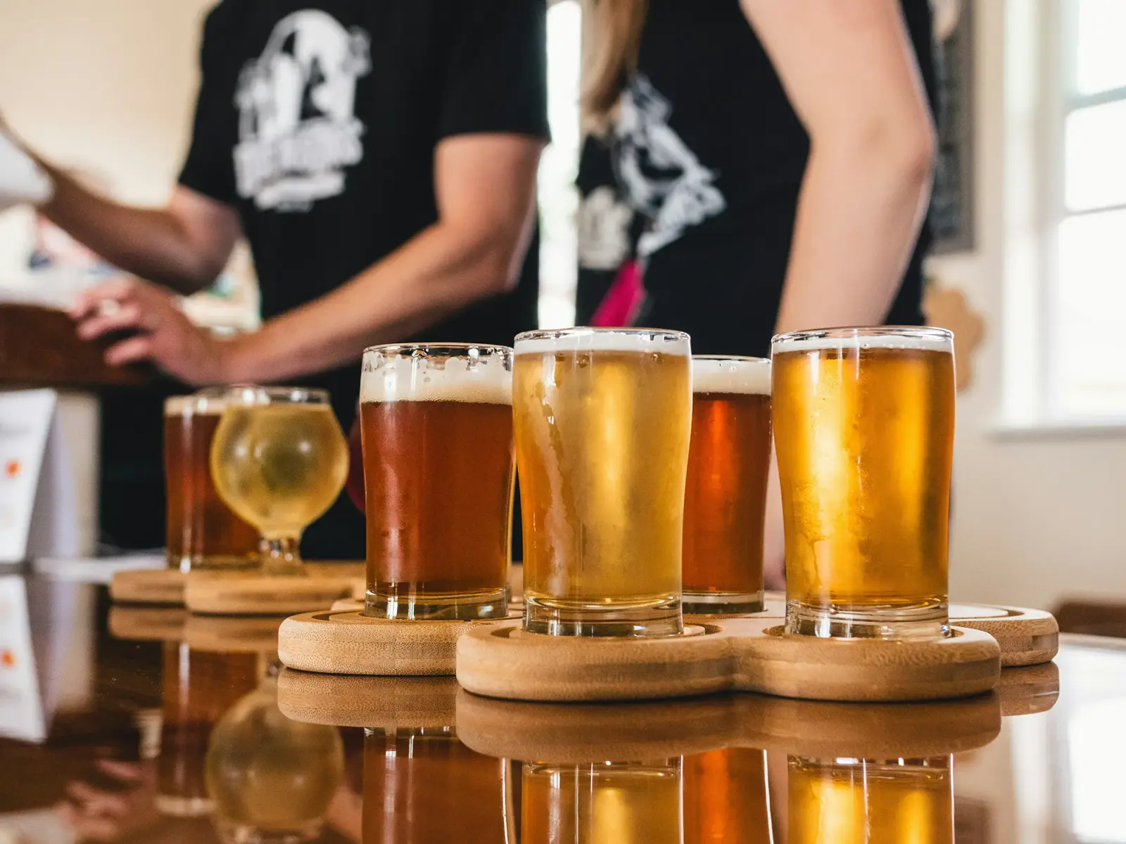 A paddle of homebrew poured at a Valley Brewer monthly tasting